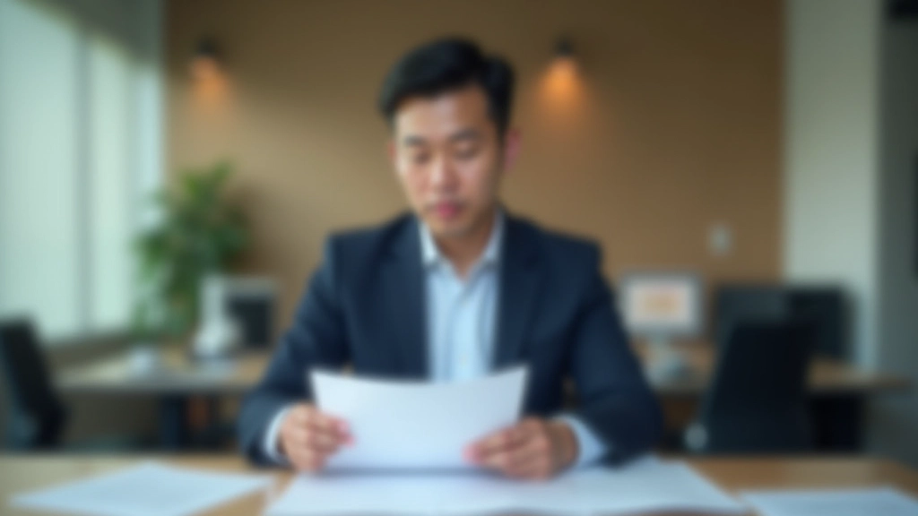 Professional tax advisor reviewing documents at desk with laptop and calculator visible